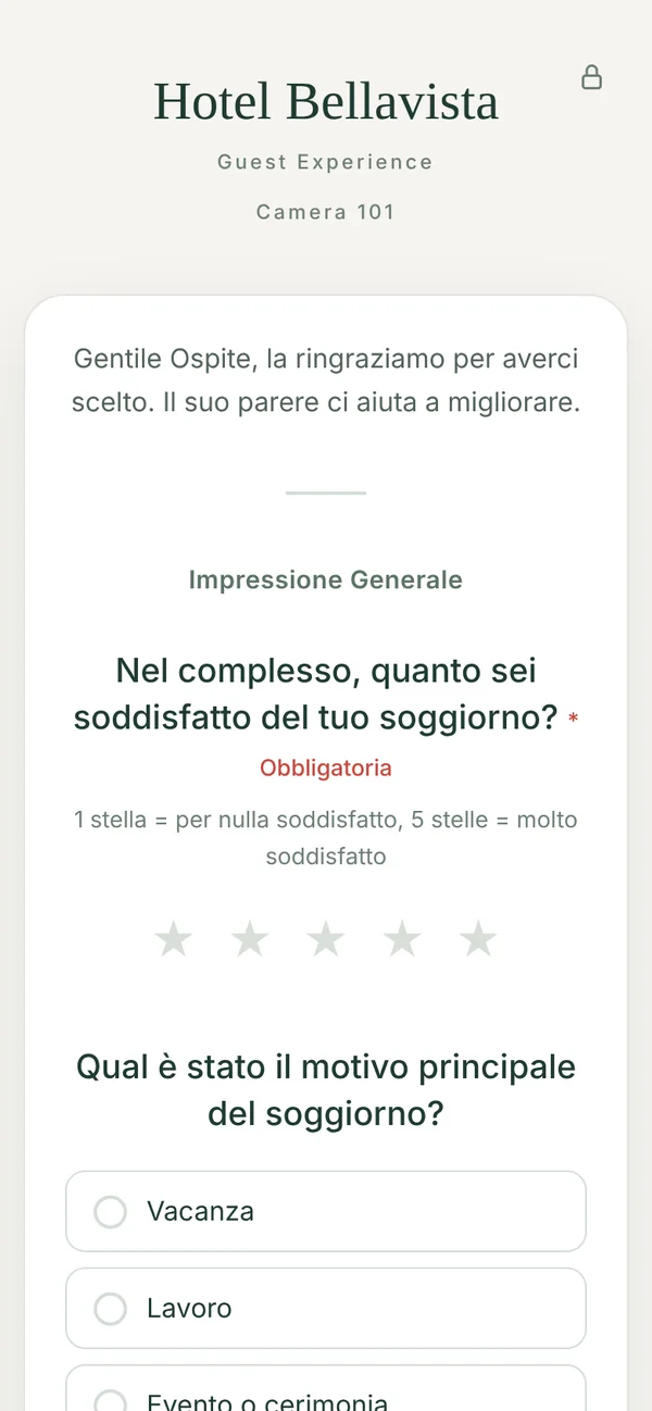 Il questionario visto dall'ospite sul telefono
