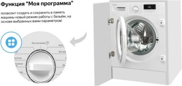 Lavatrice Weissgauff WMI 6128 D - caratteristiche del design: apertura porta a 180 gradi, posizionamento automatico del cestello